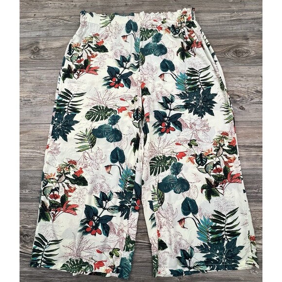 Shein Curve Wide Leg Pants Floral Leaf Print Plus Size 3XL Ralaxed Elastic Waist - Picture 1 of 10